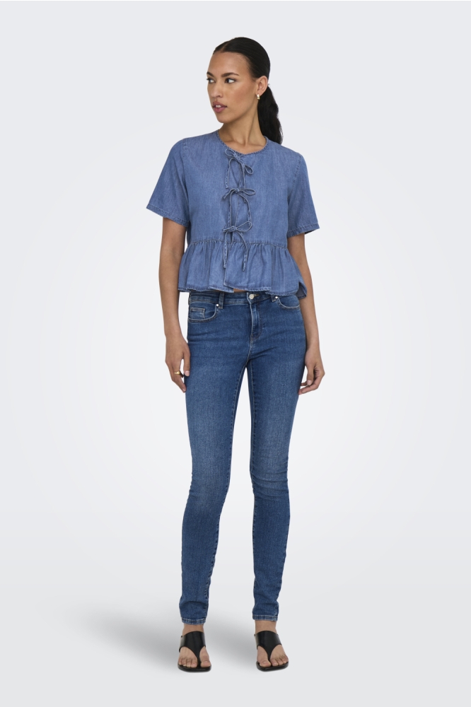 ONLBEA SS BOW DNM SHIRT BJ 15344257 MEDIUM BLUE DENIM